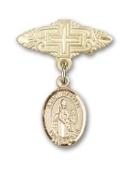14K Gold Baby Badge with St. Walter of Pontnoise Charm and Badge Pin with Cross