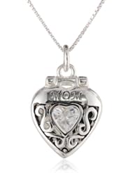 Sterling Silver "Mom I Love You XOXOXOX" Cubic Zirconia Heart Pendant Necklace , 18"