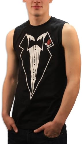 Sleeveless Tuxedo T-Shirt with Flower, Black, Medium