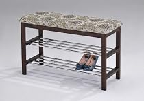 Big Sale Kings Brand Upholstered / Walnut Finish Wood Shoe Rack Organizer & Bench