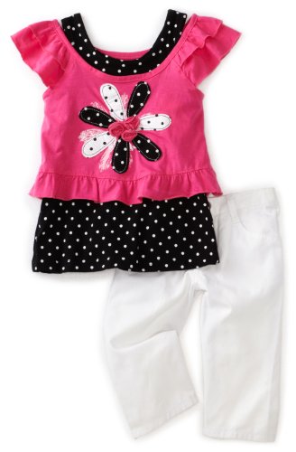 Young Hearts Toddler Girls Floral And Polka Dot Capri Pant Set Deals