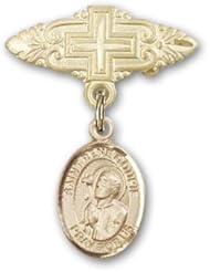 Gold Filled Baby Badge with St. Rene Goupil Charm and Badge Pin with Cross