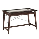 OSP Designs FN25 Merlot Finish SOLID WOOD Computer Workstation Desk With Glass Top