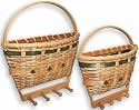 Rustic Hand-Crafted Mail & Key Holder Baskets with Pegs & Pine Trees 2-pc Set in 2 Sizes