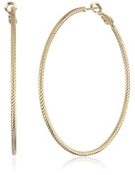 Gold Plated Textured Round Hoop Earrings, (2.21" Diameter)