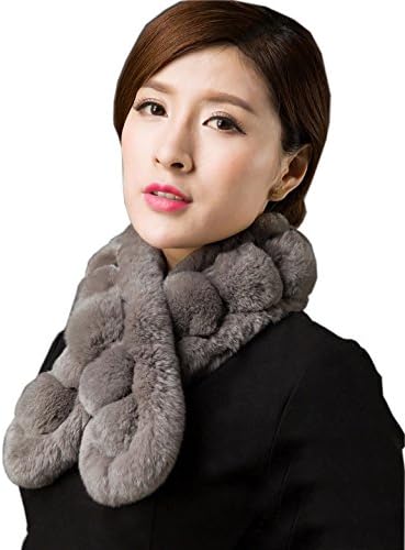 AORUI Women's Real Rex Rabbit Fur Winter Solid Scarves Gray OneSize