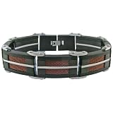Mens Stainless Steel Bracelet w/ Brown And Black Plating, 8.75"