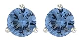 Platinum Plated Sterling Silver 7mm Round London Blue Cubic Zirconia Martini-Set Stud Earrings