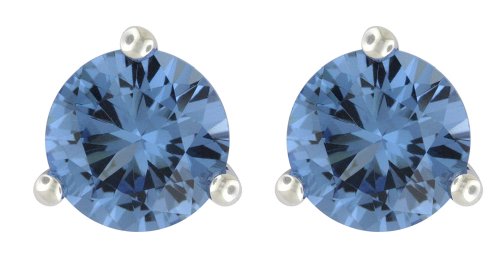 Platinum Plated Sterling Silver 7mm Round London Blue Cubic Zirconia Martini-Set Stud Earrings