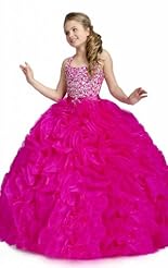 Girls Applique Crystal Crystals Beaded Lace Chiffon/Taffeta/Tulle Flower-Girl Dress/Pageant Dress 