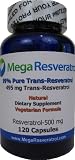 Mega Resveratrol, Pharmaceutical Grade, 99% Pure Trans-Resveratrol, 120 capsules, 500 mg per capsule. Purity certified. Absolutely no toxic 
