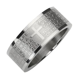 Stainless Steel Spanish Lord's Prayer 8mm Band Ring - Men