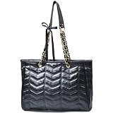 KAIL Oversized Black Quilted Zigzag Double Handle Chain Shopper Tote Shoulder Bag Handbag Purse