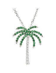 14K White Gold Tsavorite and Diamond Palm Tree Necklace -- LIFETIME WARRANTY