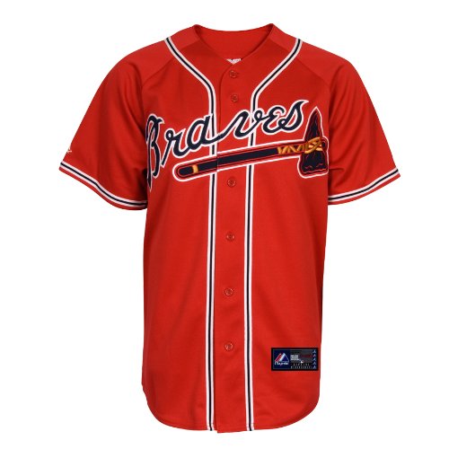 MLB Men's Atlanta Braves Dan Uggla Scarlet Alternate Short Sleeve 6 Button Synthetic Replica Baseball Jersey Spring 2012  (Scarlet, Large)