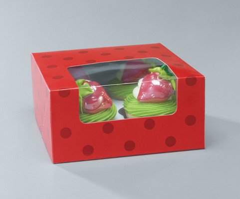 Red with Dots 4 Count Cupcake ~ Cake Boxes