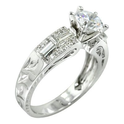 0.51 Ct Antique Style Diamond Engagement Ring Setting 18k White Gold
