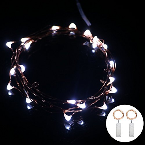 2-Packs String Lights Copper Wire, Kakashi 7ft 20LED Starry String lights, AG13 Battery Powered Rope Lights Copper Wire for Christmas Wedding Party, Indoor Outdoor String Lights. (White)