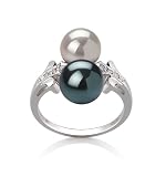 Roxanne Black and White 7-9mm AAA Japanese Akoya 14 Karat Gold Pearl Ring