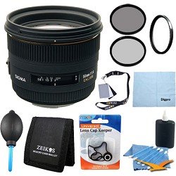Sigma 50mm f/1.4 EX DG HSM Lens for Canon Digital SLR Cameras With Cleaning Kit, Flash Bracket, Micro Fiber Cleaning Cloth, Card Wallet, Hoya UV Filter!, Lens Cap Cleaner and more!