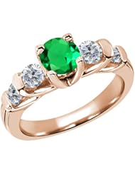 1.65 Ct Round Green Nano Emerald G/H Diamond 14K Rose Gold Ring