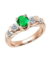 1.65 Ct Round Green Nano Emerald G/H Diamond 14K Rose Gold Ring