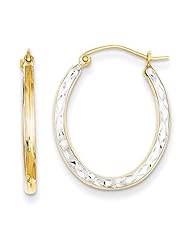 MadiK® 14K Two Tone Gold Textured Hollow Small Oval Hinged Hoop Earrings