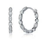 Sterling Silver 925 Cubic Zirconia CZ 0.7 inch Hoop Huggies Earrings