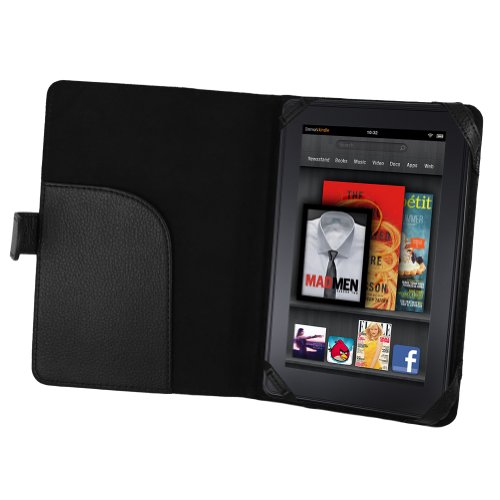 Amazon Kindle Fire Tablet PU Leather Case Cover Executive Folio Journal Book with 2-Pocket (Black)