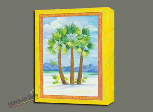 Tropical Palm Beach Art Painting Mixed Media Oil Acrylic Canvas Mounted 24X31