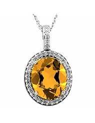 14K White Gold Oval Cut Citrine and Diamond Pendant -- LIFETIME WARRANTY