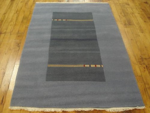 4x6 Blue Hand Knotted Wool Modern Tibet Rug