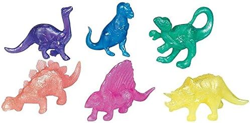 TWENTY-FOUR (24) PEARLIZED SQUISHY DINOSAURS MADE OF A COLORFUL VINYL. THEY ARE STRETCHY. EACH ONE IS 1-3/4" X 2". MAKE GREAT PARTY FAVORS OR EVEN STOCKING STUFFERS. I THINK EACH ONE IS INDIVIDUALLY WRAPPED. IN-39/1646