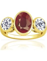 18K Yellow Gold Oval Cut Ruby Three Stone Ring