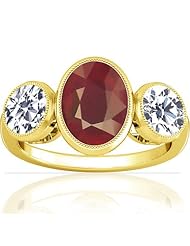 14K Yellow Gold Oval Cut Ruby Three Stone Ring