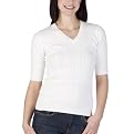 Merona&reg; Petites: Elbow Sleeve Cable V-Neck Sweater - White