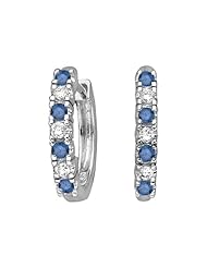 14K White Gold, Alternating Blue and White Diamond Huggie Earrings (1/4 cttw)