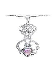Celtic Love By Kelly (tm) Celtic Knot Claddagh Heart Pendant with Heart Shape Created Pink Opal in 925 Sterling Silver