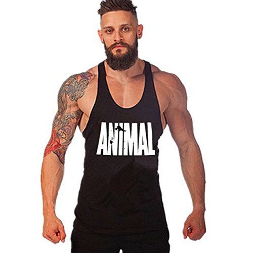Efashionmx Mens Animal Letter Print Stringer Bodybuilding Gym Tank Tops (XX-Large, Black)