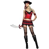 4pc.Scurvy Pirate,w/underwire bustier, skirt,arm bands,head scarf 53078 (RED/BLACK,MED/LGE)