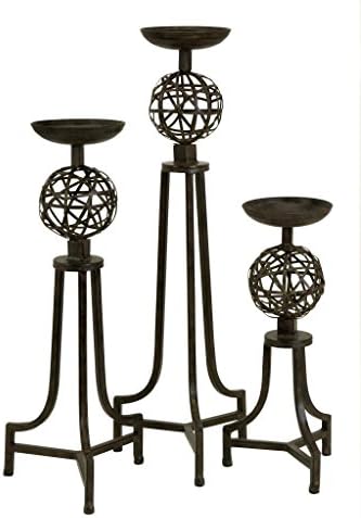 Decoratively Striking CKI Mesh Metal Sphere Candlesticks - Set of 3 Home Candleholders Décor