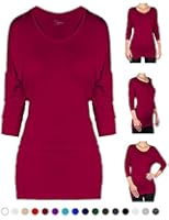 SEJORA 3/4 Sleeve Dolman Tunic Top Crew Neck Long Shirt Many Colors & Sizes