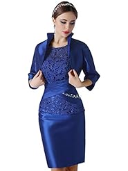 Knee Length Satin Lace Evening Dress/Mother-of-the-Bride Dress 