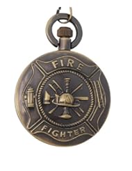 Firefighters Pocket Watch. Exquisite Antique Bronze Tone Case and Chain Classic Size Pocket Watch of 2 Inches
