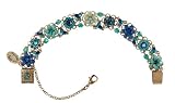 Vintage Looking Michal Negrin Enchanting Bracelet Made with Blue and Turquoise Swarovski Crystals, Hand Painted Flowers, Entwined with Glass Beads and Brass Ornaments - Special Ordered and Shipped by Genuvo within 2 to 3 Weeks