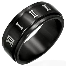 Mens Stainless Steel Black Spinning Band Ring, 8mm Wide - Size O