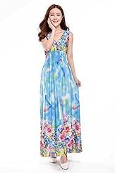 Sexy V-neck Spring Summer General Print Jersey/Silk/Knit Maxi Dress 