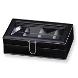 Black Leather with Glass Top Cufflink Box Gift