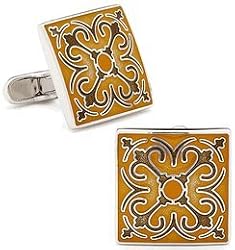 Orange Enamel Tracery Cufflinks