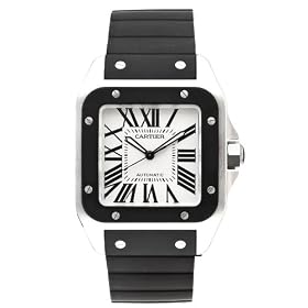Cartier Mens Santos 100 Automatic Rubber Strap Watch #W20121U2